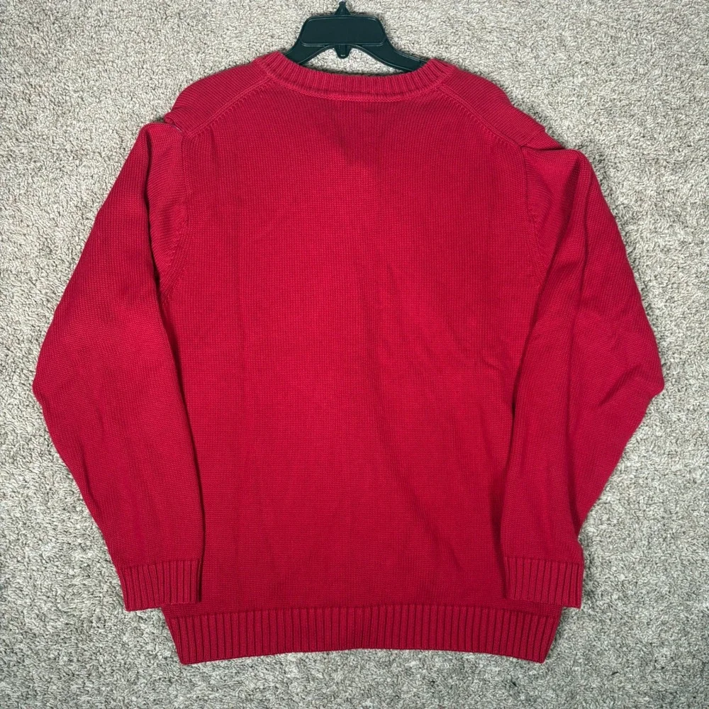 LL Bean Mens Red V-Neck Cotton Knit Sweater Large Regular L-REG 0FW82
